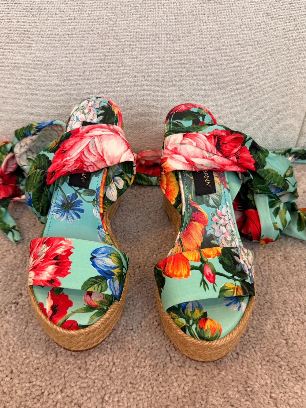 Dolce & Gabbana Aqua Floral Platform Espadrilles